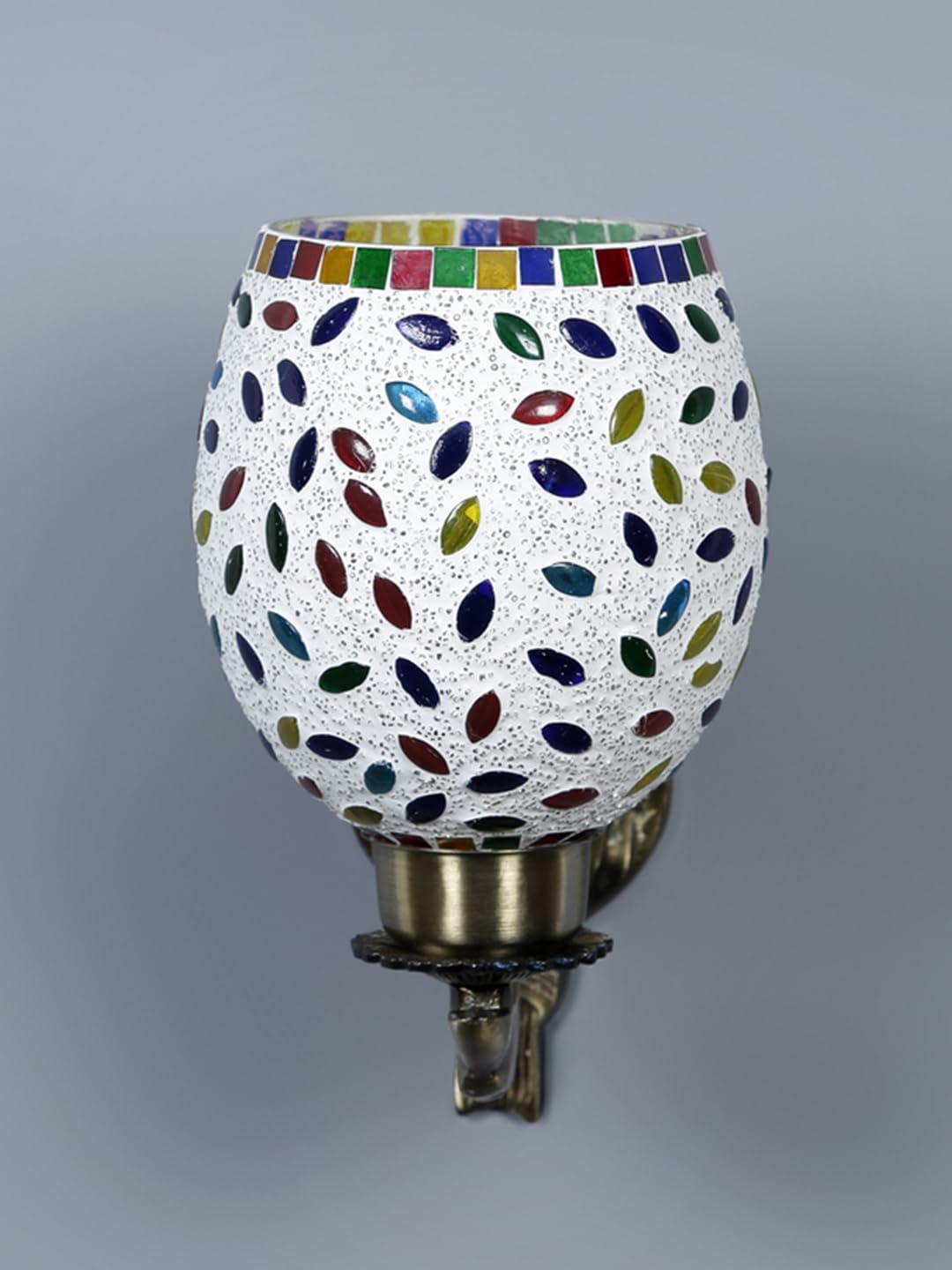 Antique Metal Wall Lamp with Multicolor Mosaic Glass_BJ(9.5x4.5x11 Inches)