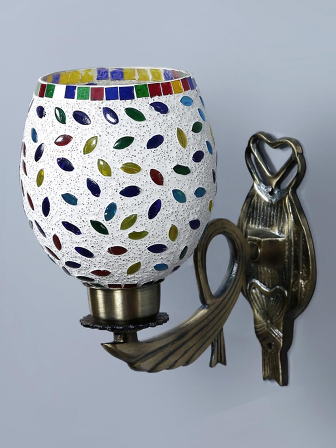 Antique Metal Wall Lamp with Multicolor Mosaic Glass_BJ(9.5x4.5x11 Inches)