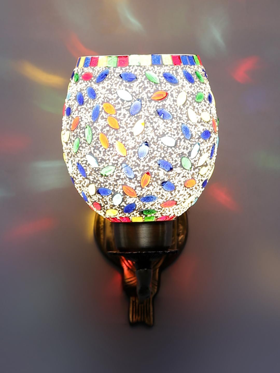 Antique Metal Wall Lamp with Multicolor Mosaic Glass_BJ(9.5x4.5x11 Inches)