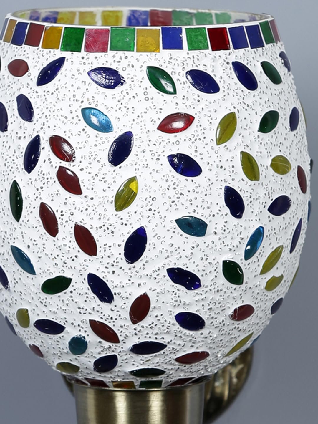 Antique Metal Wall Lamp with Multicolor Mosaic Glass_BJ(9.5x4.5x11 Inches)