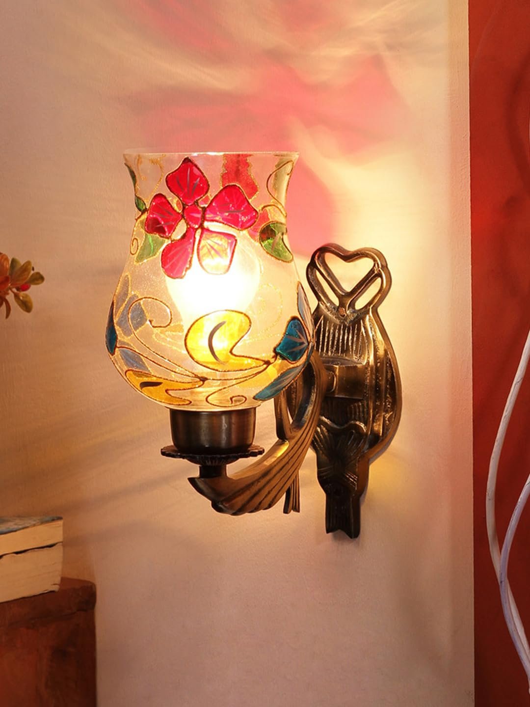 Antique Metal Wall Lamp with Multicolor Mosaic Glass -BF(9.5x4.5x11 Inches)