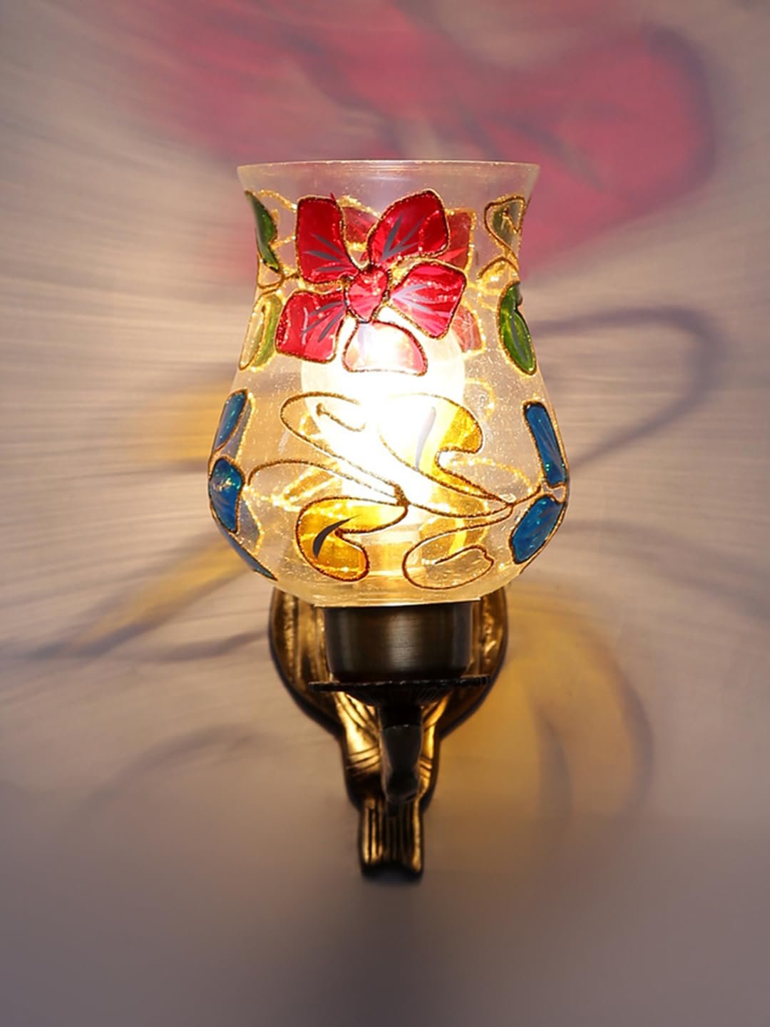 Antique Metal Wall Lamp with Multicolor Mosaic Glass -BF(9.5x4.5x11 Inches)