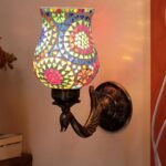 Antique Metal Peacock Wall Lamp with Multicolor Mosaic Glass -BS(8.5×4.5×11.5 Inches)