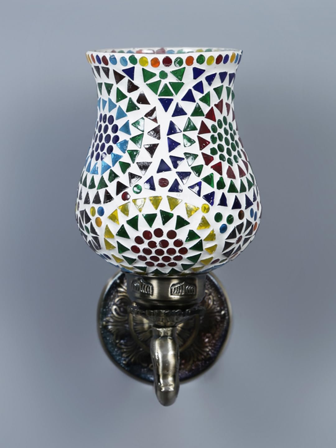 Antique Metal Peacock Wall Lamp with Multicolor Mosaic Glass -BS(8.5x4.5x11.5 Inches)