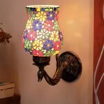 Antique Metal Peacock Wall Lamp with Multicolor Mosaic Glass -by(8.5×4.5×11.5 Inches)