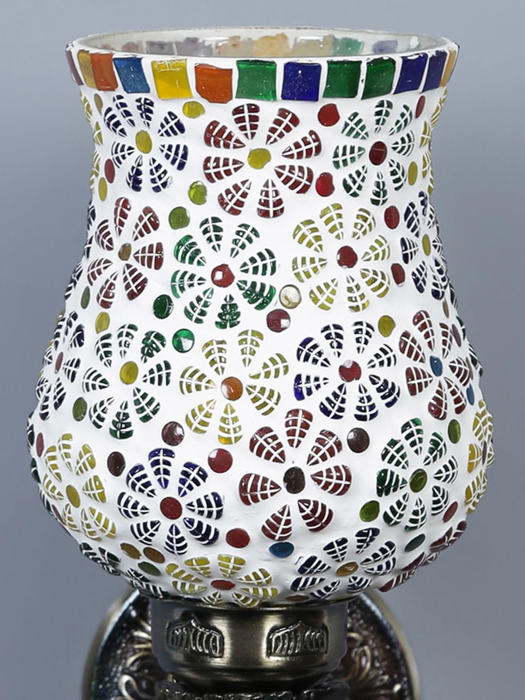 Antique Metal Peacock Wall Lamp with Multicolor Mosaic Glass -by(8.5x4.5x11.5 Inches)