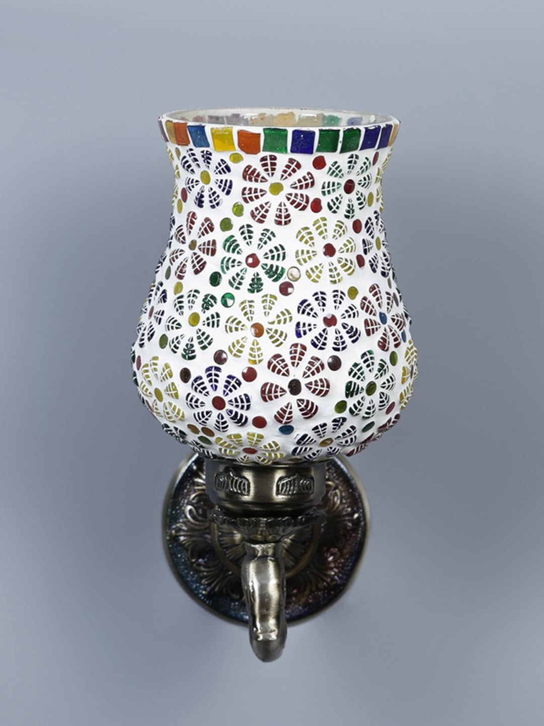 Antique Metal Peacock Wall Lamp with Multicolor Mosaic Glass -by(8.5x4.5x11.5 Inches)