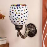 Antique Metal Peacock Wall Lamp with Multicolor Mosaic Glass -BZ(8.5×4.5×11.5 Inches)