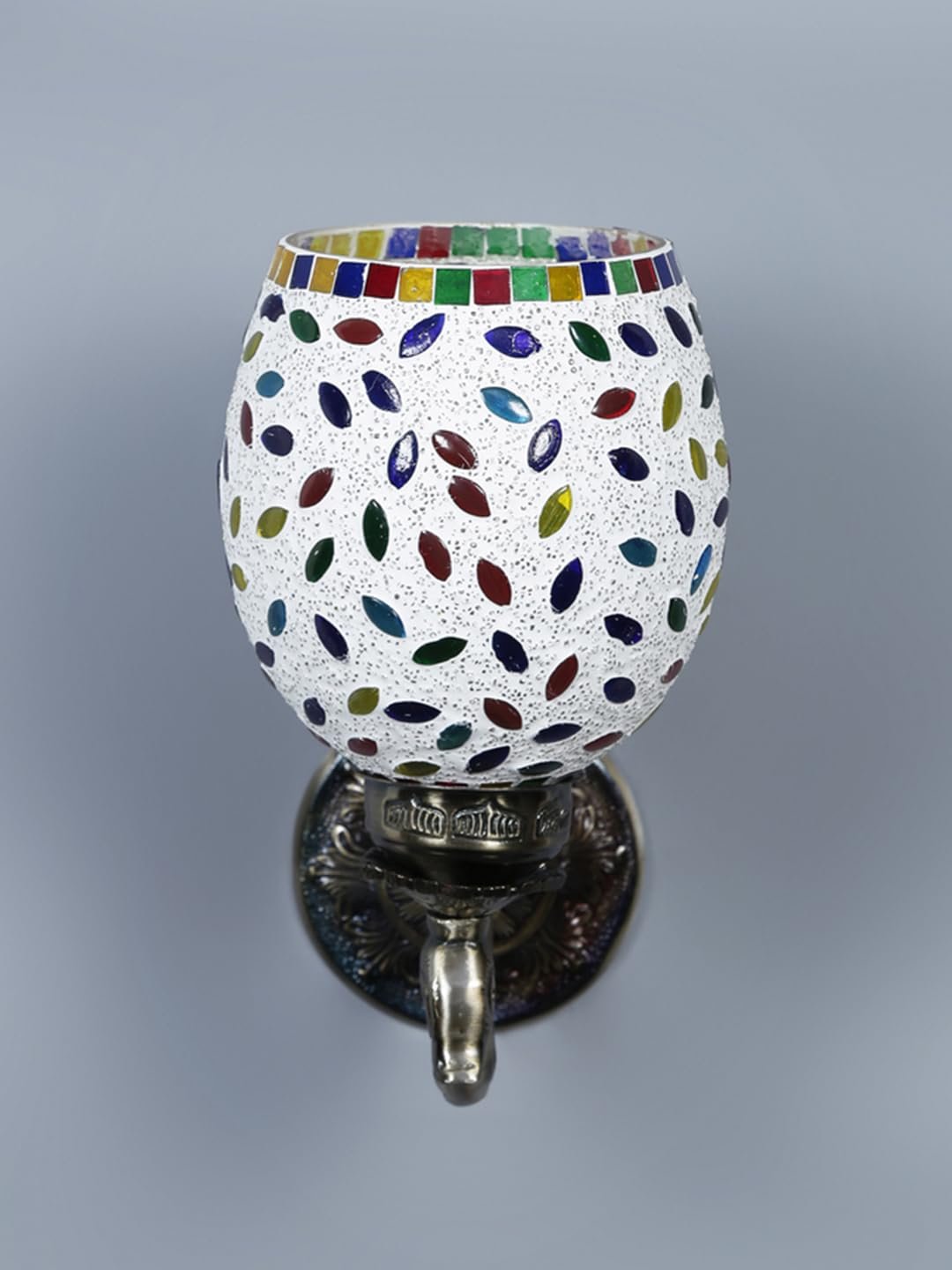 Antique Metal Peacock Wall Lamp with Multicolor Mosaic Glass -BZ(8.5x4.5x11.5 Inches)