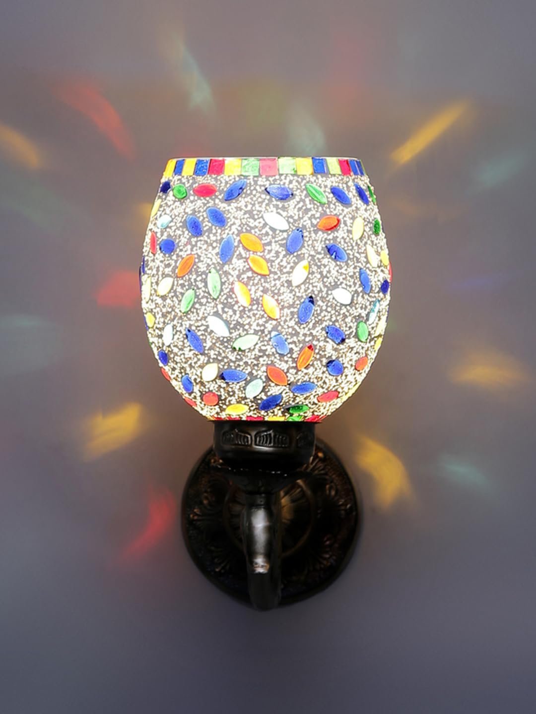 Antique Metal Peacock Wall Lamp with Multicolor Mosaic Glass -BZ(8.5x4.5x11.5 Inches)