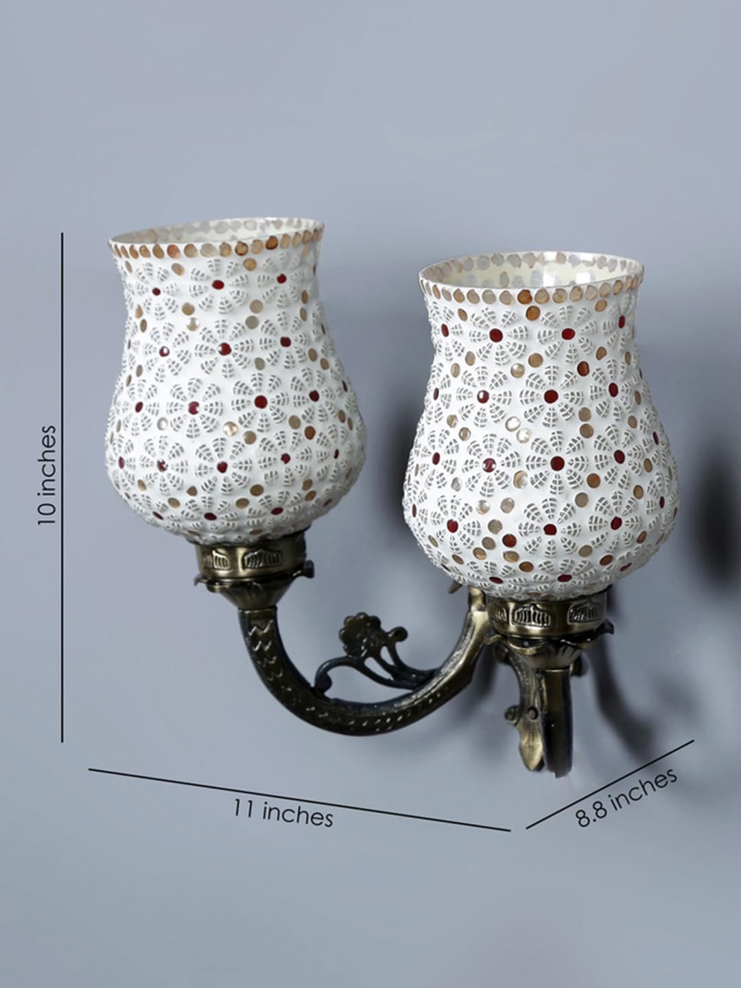 Antique Metal Double Wall Mounted Lamp with Multicolor Mosaic Glass -CB(8.8x11x10) Inches