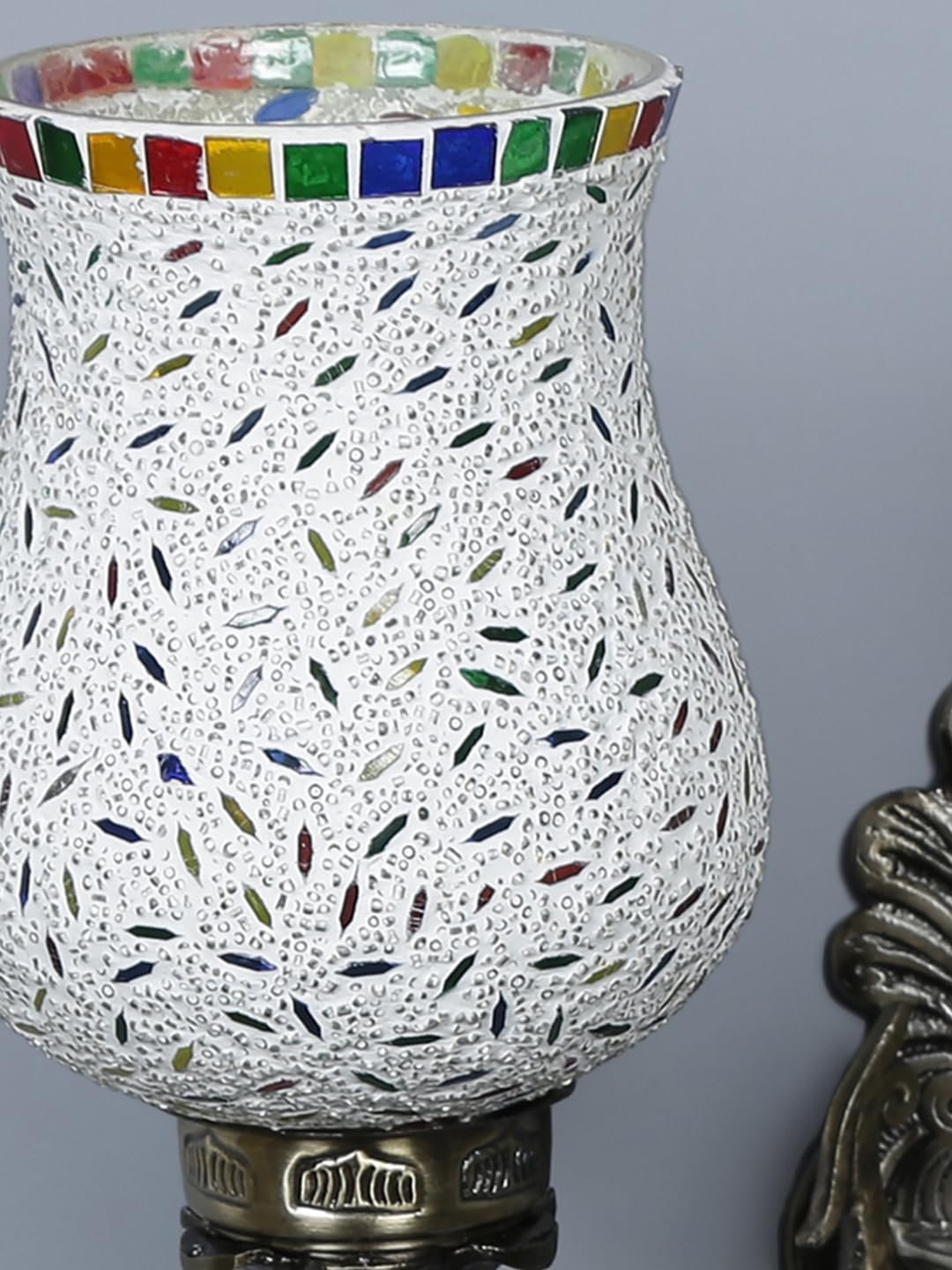 Antique Metal Double Wall Mounted Lamp with Multicolor Mosaic Glass -CX(8.8x11x10) Inches