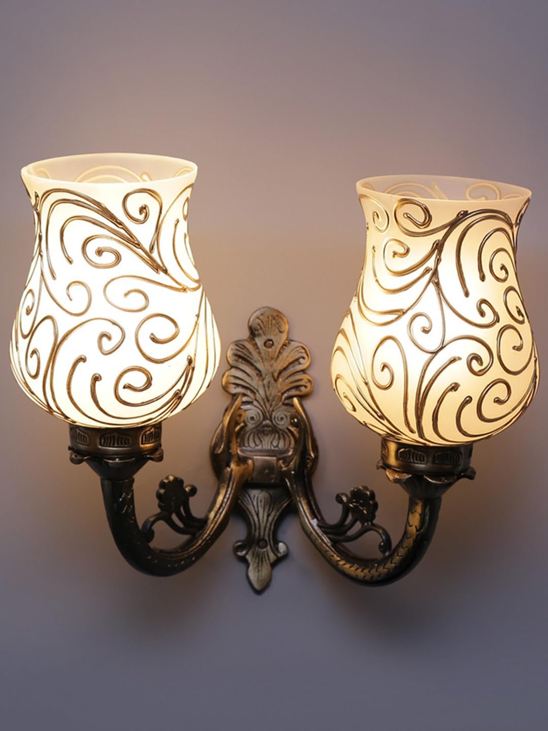 Antique Metal Double Wall Mounted Lamp with Multicolor Mosaic Glass -CN (8.8x11x10) Inches