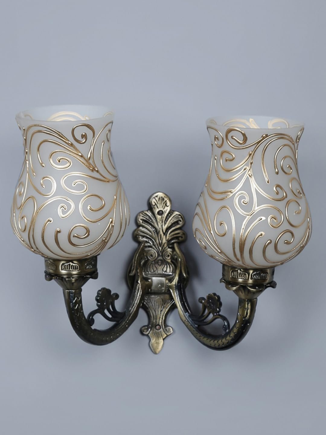 Antique Metal Double Wall Mounted Lamp with Multicolor Mosaic Glass -CN (8.8x11x10) Inches
