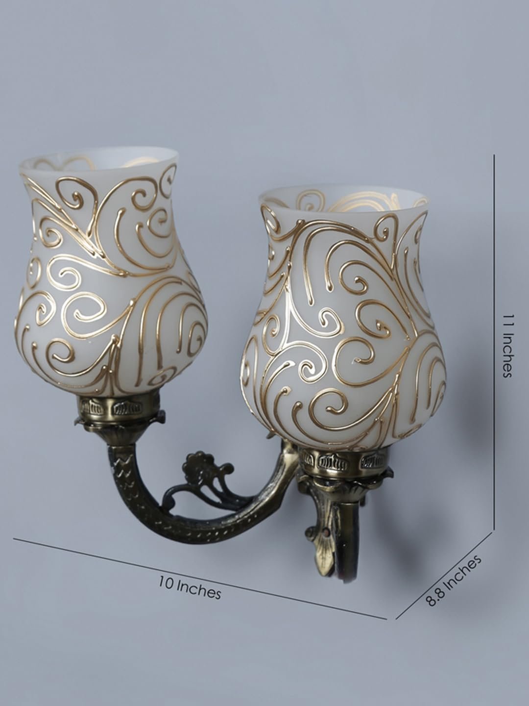 Antique Metal Double Wall Mounted Lamp with Multicolor Mosaic Glass -CN (8.8x11x10) Inches