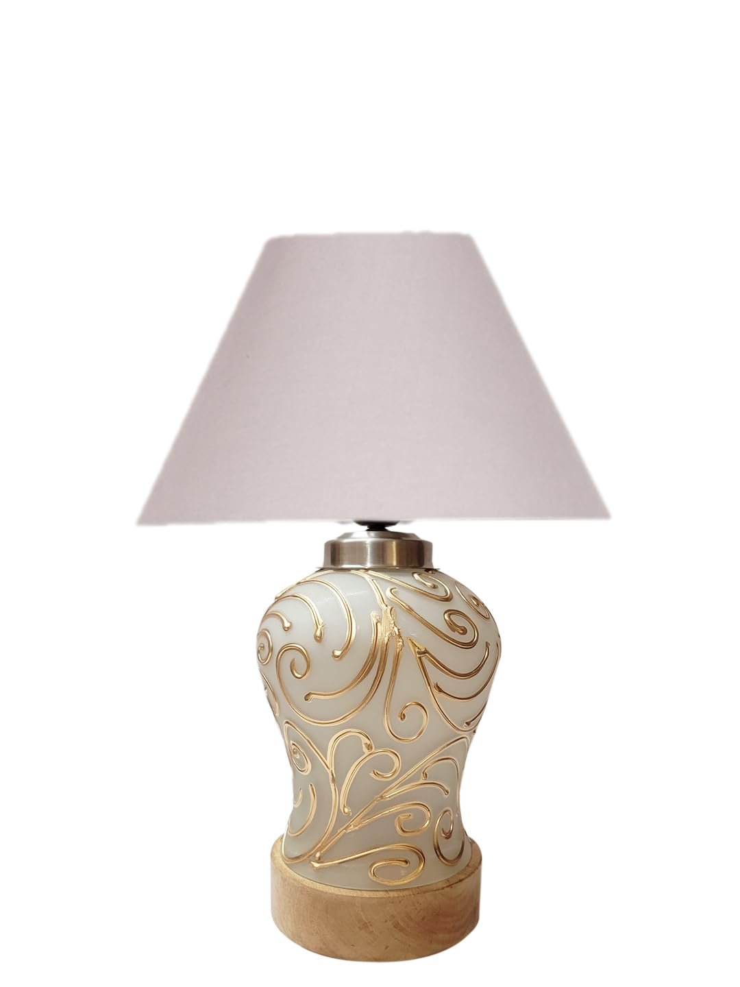 Conical Grey Cotton Shade Lamp with Wood & MosaicGlass Base for Decoration/Office/Home/Gifting/Study for Decoration/Office/Home/Gifting/Study -(10x10x14.5) Inches -F