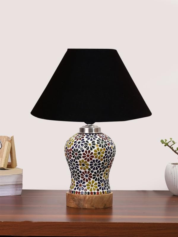Multicolor Table Lamp | Artistic Mosaic Glass with Sturdy Wood Base | Decorative Ambient Light for Home D�cor | Perfect Blend of Modern & Traditional Style - Model DG102
