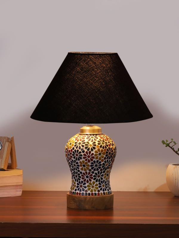 Multicolor Table Lamp | Artistic Mosaic Glass with Sturdy Wood Base | Decorative Ambient Light for Home D�cor | Perfect Blend of Modern & Traditional Style - Model DG102