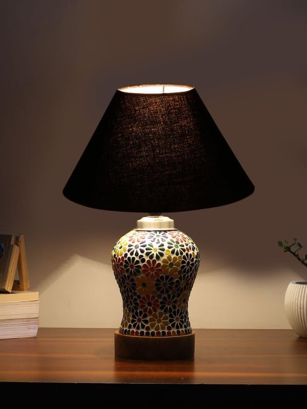 Multicolor Table Lamp | Artistic Mosaic Glass with Sturdy Wood Base | Decorative Ambient Light for Home D�cor | Perfect Blend of Modern & Traditional Style - Model DG102