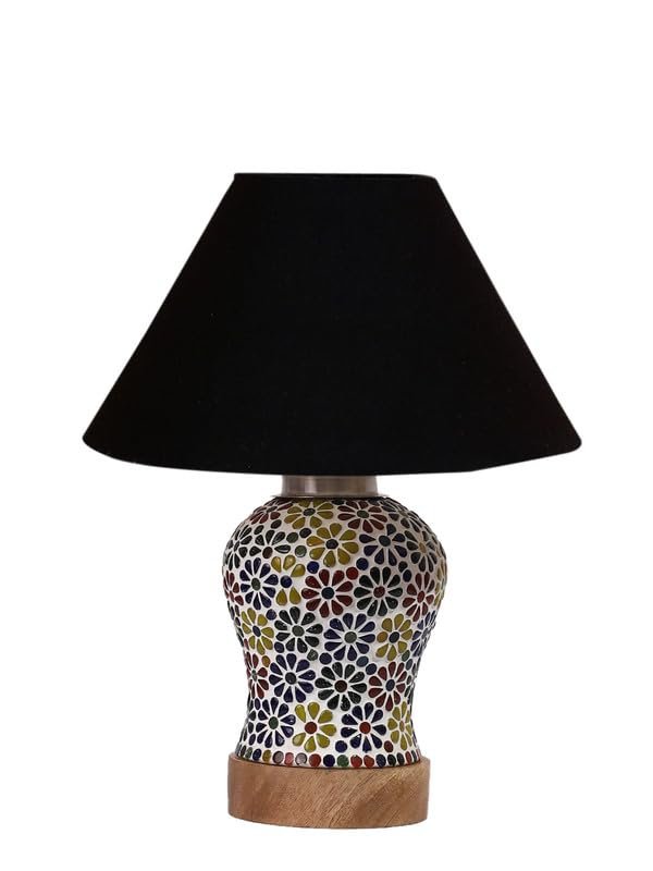 Multicolor Table Lamp | Artistic Mosaic Glass with Sturdy Wood Base | Decorative Ambient Light for Home D�cor | Perfect Blend of Modern & Traditional Style - Model DG102