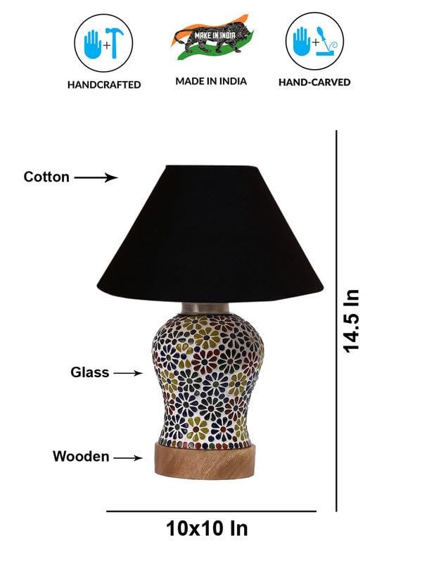 Multicolor Table Lamp | Artistic Mosaic Glass with Sturdy Wood Base | Decorative Ambient Light for Home D�cor | Perfect Blend of Modern & Traditional Style - Model DG102