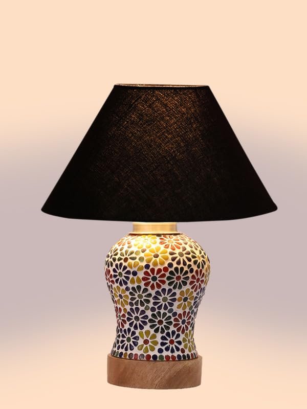Multicolor Table Lamp | Artistic Mosaic Glass with Sturdy Wood Base | Decorative Ambient Light for Home D�cor | Perfect Blend of Modern & Traditional Style - Model DG102