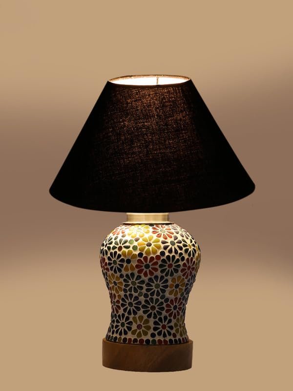 Multicolor Table Lamp | Artistic Mosaic Glass with Sturdy Wood Base | Decorative Ambient Light for Home D�cor | Perfect Blend of Modern & Traditional Style - Model DG102