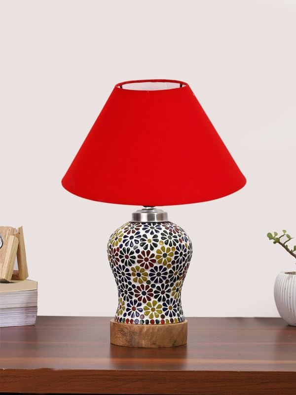 Multicolor Table Lamp | Artistic Mosaic Glass with Sturdy Wood Base | Decorative Ambient Light for Home D�cor | Perfect Blend of Modern & Traditional Style - Model DG103