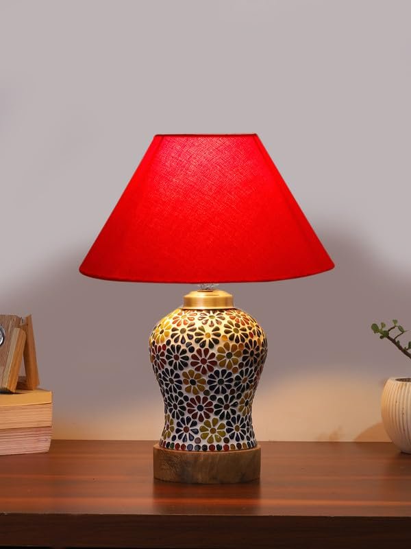 Multicolor Table Lamp | Artistic Mosaic Glass with Sturdy Wood Base | Decorative Ambient Light for Home D�cor | Perfect Blend of Modern & Traditional Style - Model DG103