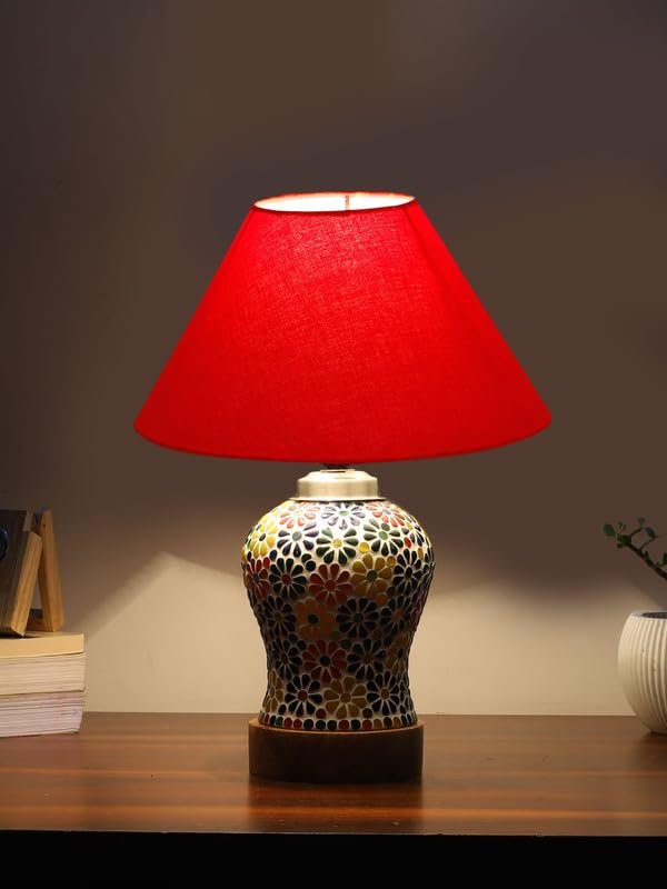Multicolor Table Lamp | Artistic Mosaic Glass with Sturdy Wood Base | Decorative Ambient Light for Home D�cor | Perfect Blend of Modern & Traditional Style - Model DG103
