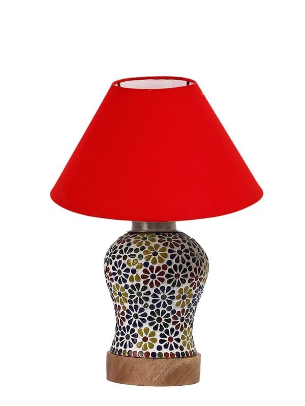 Multicolor Table Lamp | Artistic Mosaic Glass with Sturdy Wood Base | Decorative Ambient Light for Home D�cor | Perfect Blend of Modern & Traditional Style - Model DG103