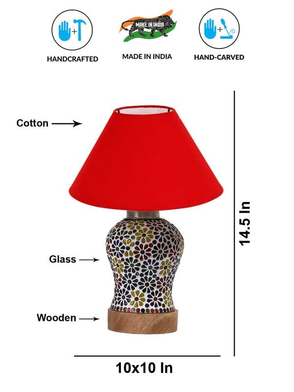 Multicolor Table Lamp | Artistic Mosaic Glass with Sturdy Wood Base | Decorative Ambient Light for Home D�cor | Perfect Blend of Modern & Traditional Style - Model DG103