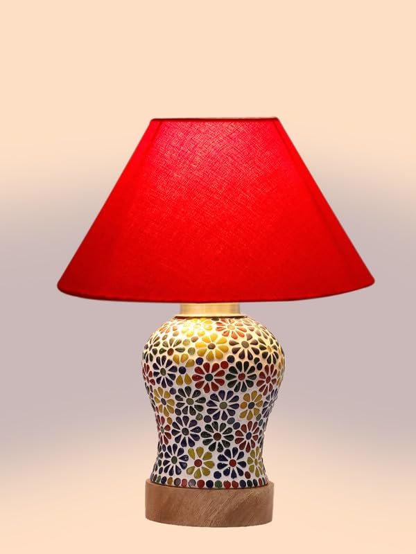 Multicolor Table Lamp | Artistic Mosaic Glass with Sturdy Wood Base | Decorative Ambient Light for Home D�cor | Perfect Blend of Modern & Traditional Style - Model DG103