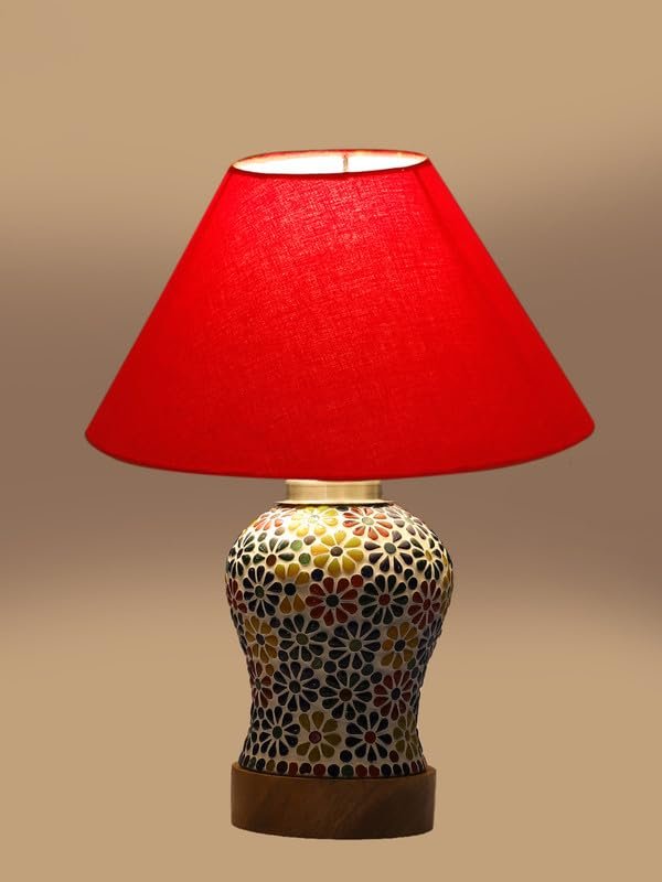 Multicolor Table Lamp | Artistic Mosaic Glass with Sturdy Wood Base | Decorative Ambient Light for Home D�cor | Perfect Blend of Modern & Traditional Style - Model DG103