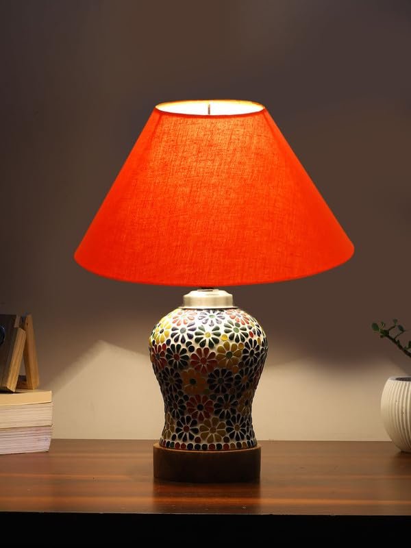 Multicolor Table Lamp | Artistic Mosaic Glass with Sturdy Wood Base | Decorative Ambient Light for Home D�cor | Perfect Blend of Modern & Traditional Style - Model DG104