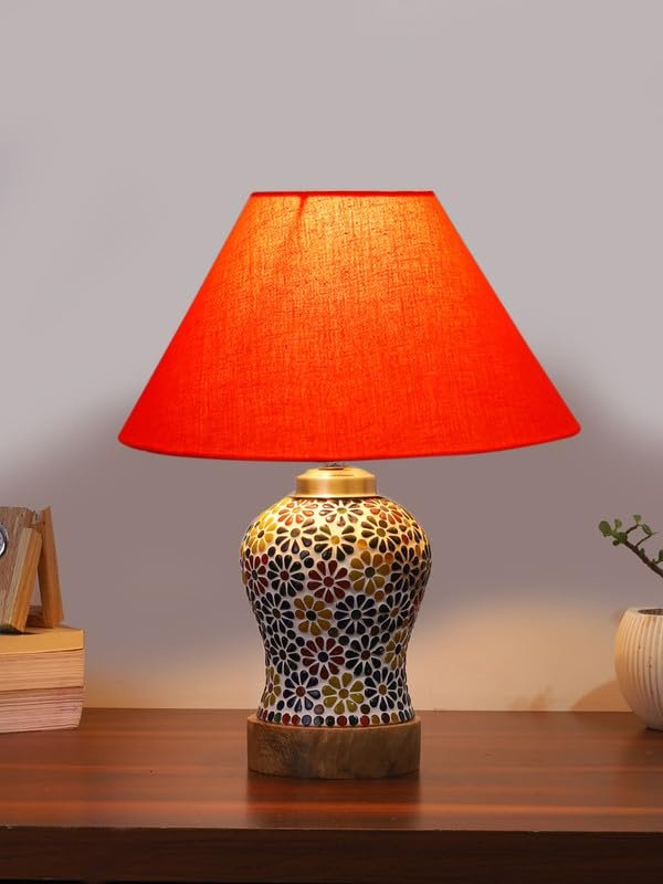 Multicolor Table Lamp | Artistic Mosaic Glass with Sturdy Wood Base | Decorative Ambient Light for Home D�cor | Perfect Blend of Modern & Traditional Style - Model DG104
