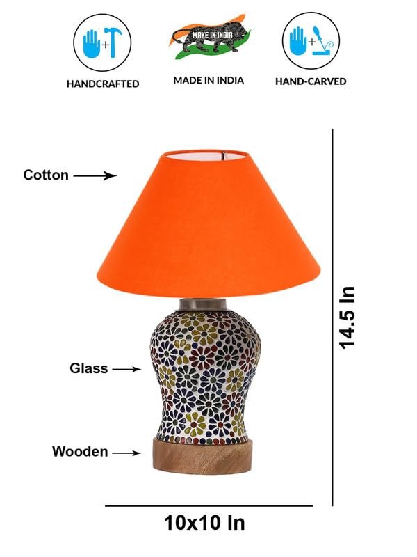 Multicolor Table Lamp | Artistic Mosaic Glass with Sturdy Wood Base | Decorative Ambient Light for Home D�cor | Perfect Blend of Modern & Traditional Style - Model DG104