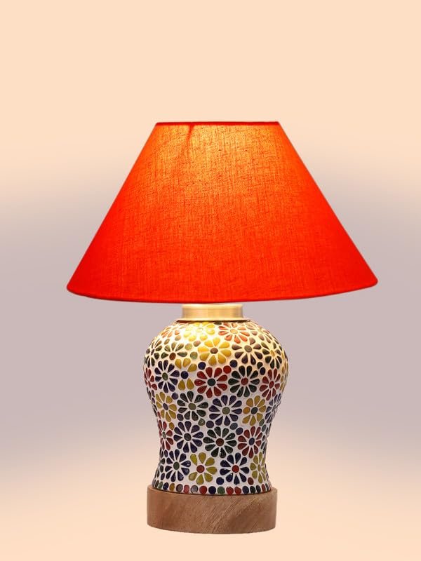 Multicolor Table Lamp | Artistic Mosaic Glass with Sturdy Wood Base | Decorative Ambient Light for Home D�cor | Perfect Blend of Modern & Traditional Style - Model DG104