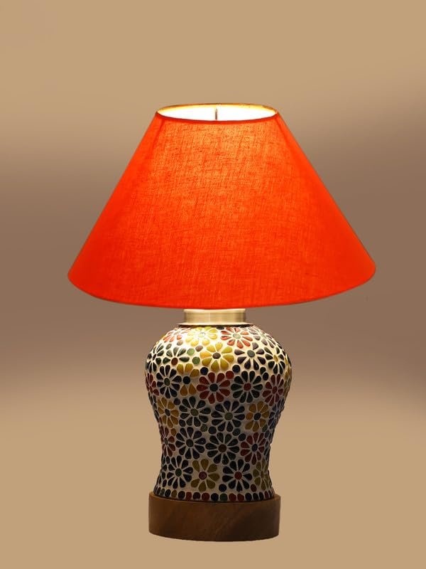 Multicolor Table Lamp | Artistic Mosaic Glass with Sturdy Wood Base | Decorative Ambient Light for Home D�cor | Perfect Blend of Modern & Traditional Style - Model DG104