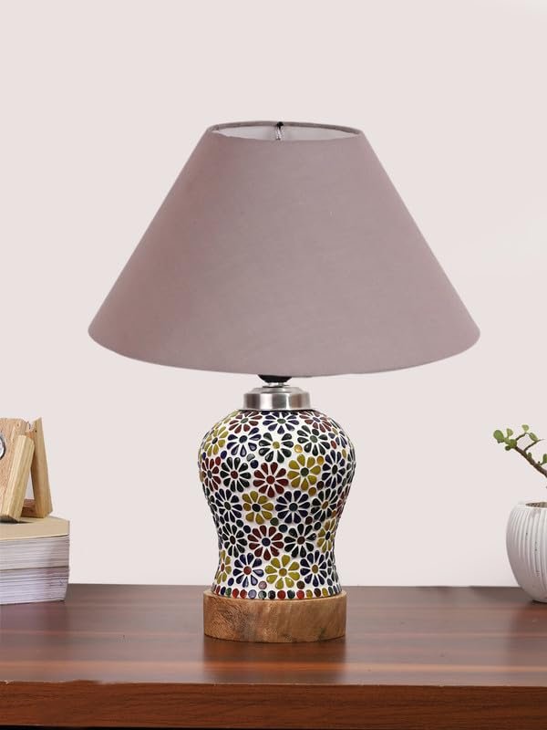 Multicolor Table Lamp | Artistic Mosaic Glass with Sturdy Wood Base | Decorative Ambient Light for Home D�cor | Perfect Blend of Modern & Traditional Style - Model DG106