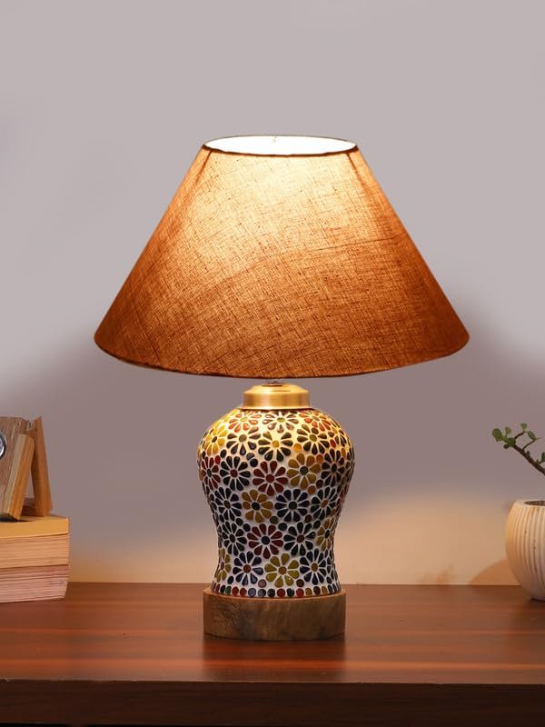 Multicolor Table Lamp | Artistic Mosaic Glass with Sturdy Wood Base | Decorative Ambient Light for Home D�cor | Perfect Blend of Modern & Traditional Style - Model DG106