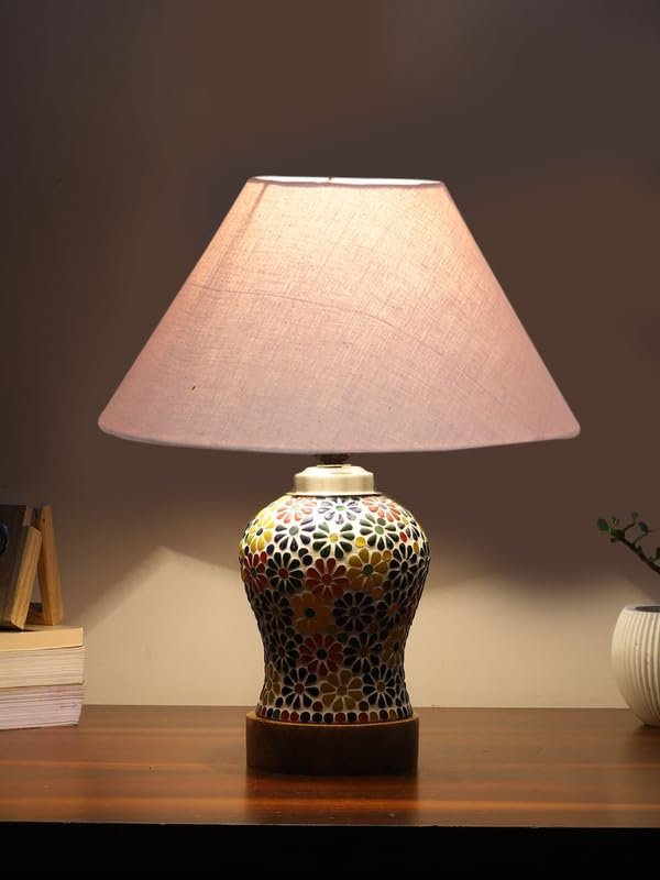Multicolor Table Lamp | Artistic Mosaic Glass with Sturdy Wood Base | Decorative Ambient Light for Home D�cor | Perfect Blend of Modern & Traditional Style - Model DG106