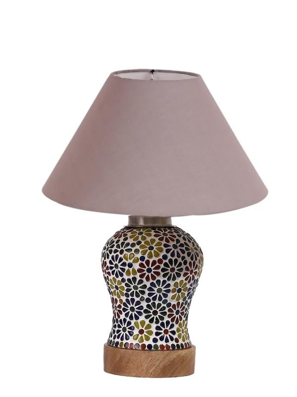 Multicolor Table Lamp | Artistic Mosaic Glass with Sturdy Wood Base | Decorative Ambient Light for Home D�cor | Perfect Blend of Modern & Traditional Style - Model DG106