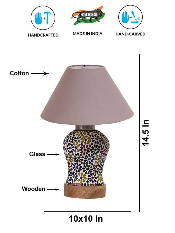 Multicolor Table Lamp | Artistic Mosaic Glass with Sturdy Wood Base | Decorative Ambient Light for Home D�cor | Perfect Blend of Modern & Traditional Style - Model DG106
