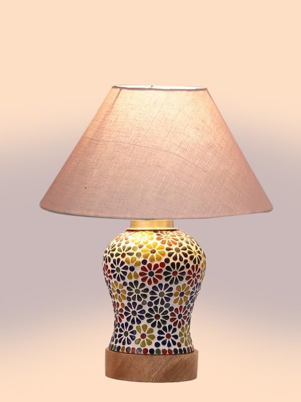 Multicolor Table Lamp | Artistic Mosaic Glass with Sturdy Wood Base | Decorative Ambient Light for Home D�cor | Perfect Blend of Modern & Traditional Style - Model DG106