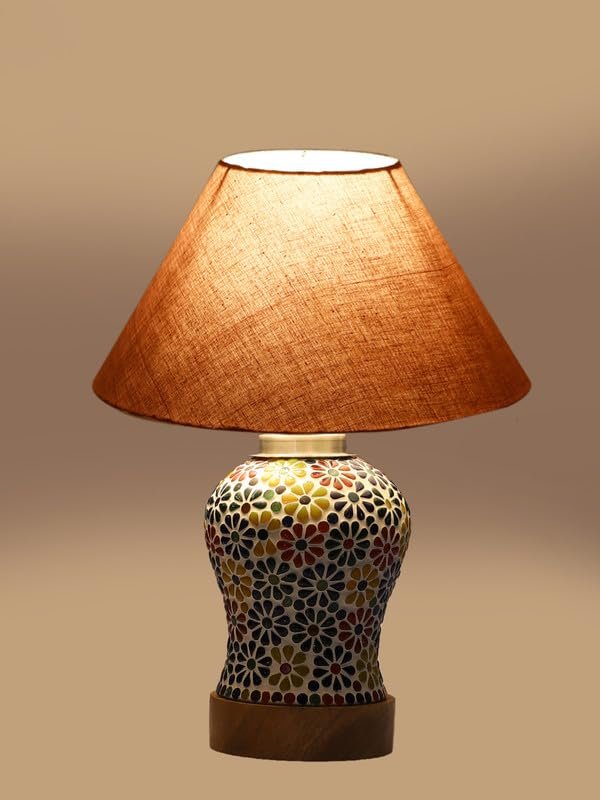 Multicolor Table Lamp | Artistic Mosaic Glass with Sturdy Wood Base | Decorative Ambient Light for Home D�cor | Perfect Blend of Modern & Traditional Style - Model DG106
