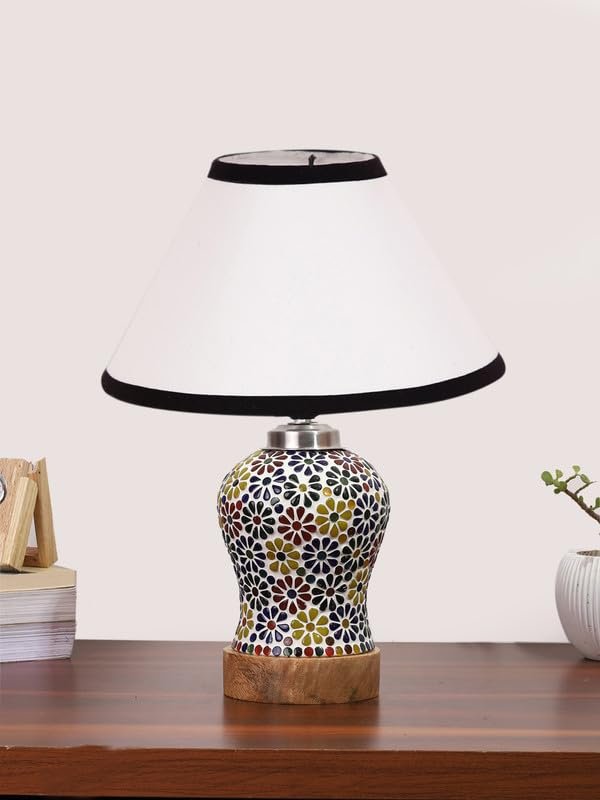 Multicolor Table Lamp | Artistic Mosaic Glass with Sturdy Wood Base | Decorative Ambient Light for Home D�cor | Perfect Blend of Modern & Traditional Style - Model DG107
