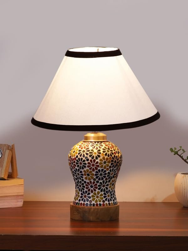 Multicolor Table Lamp | Artistic Mosaic Glass with Sturdy Wood Base | Decorative Ambient Light for Home D�cor | Perfect Blend of Modern & Traditional Style - Model DG107