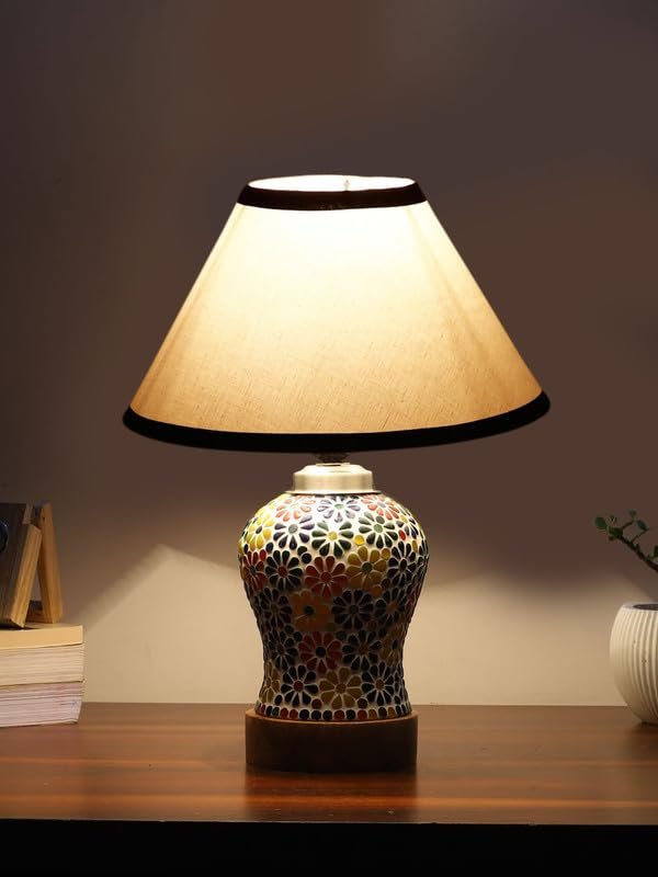 Multicolor Table Lamp | Artistic Mosaic Glass with Sturdy Wood Base | Decorative Ambient Light for Home D�cor | Perfect Blend of Modern & Traditional Style - Model DG107
