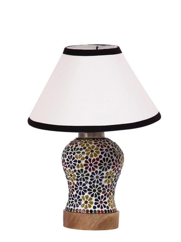 Multicolor Table Lamp | Artistic Mosaic Glass with Sturdy Wood Base | Decorative Ambient Light for Home D�cor | Perfect Blend of Modern & Traditional Style - Model DG107